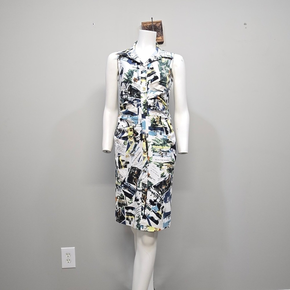 Joseph Ribkoff Postcard Shirt Dress 4 Tropical Resort Vacation Ruched‎ Stretch